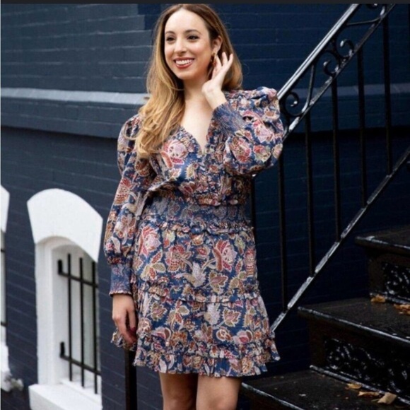 Anthropologie Love The Label Bohemian Puff Shoulder Long Sleeve Floral Dress - Picture 4 of 8